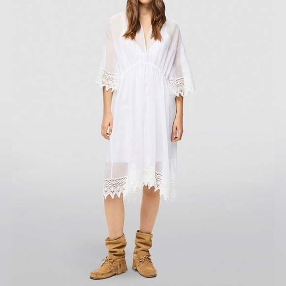 NWT Loewe Macrame Trim Sheer Midi Dress White Bridal Organza Sz 38 - Picture 5 of 16